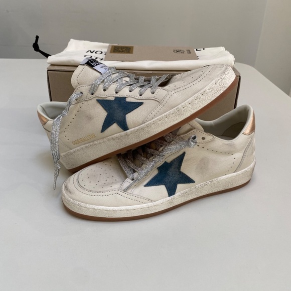Golden Goose Ball Star White Leather/Smoke Blue/Metallic Heel sz 37 New in Box - Picture 8 of 12